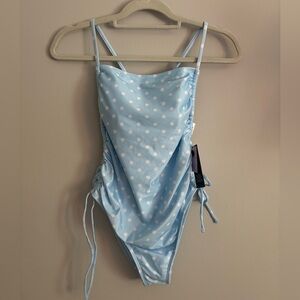 Wild Fable Blue and White One Piece Swimsuit with Adjustable Side Ties